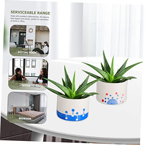 Asakkura 8pcs Flower Pencil Blue Balcony Porcelain Succulent Mini Pots Style Home Planter Succulents Small Desktop Ceramic Office Bonsai Painted Pot Decorative Cactus Desk Hand Container