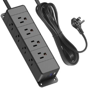 30w usb c power strip surge protector,ultra thin flat plug power strip 4 side 12 outlets,1 pd fast charing,2 usb-c, 2 usb-a(4 usb total 40w),6ft slim extension cord,16 in 1 desk power bar,1200j black