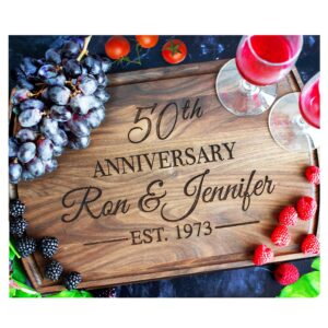 personalized wood cutting board handmade in usa – best serves as chopping board, charcuterie board, cheese board – unique wooden 50th wedding anniversary gift for couple, 50th anniversary couple gift