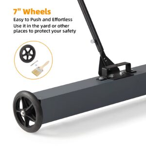 36'' Heavy Duty Magnetic Sweeper with Wheels, 50 Lbs Capacity Rolling Magnetic Floor Sweeper with Release Handle