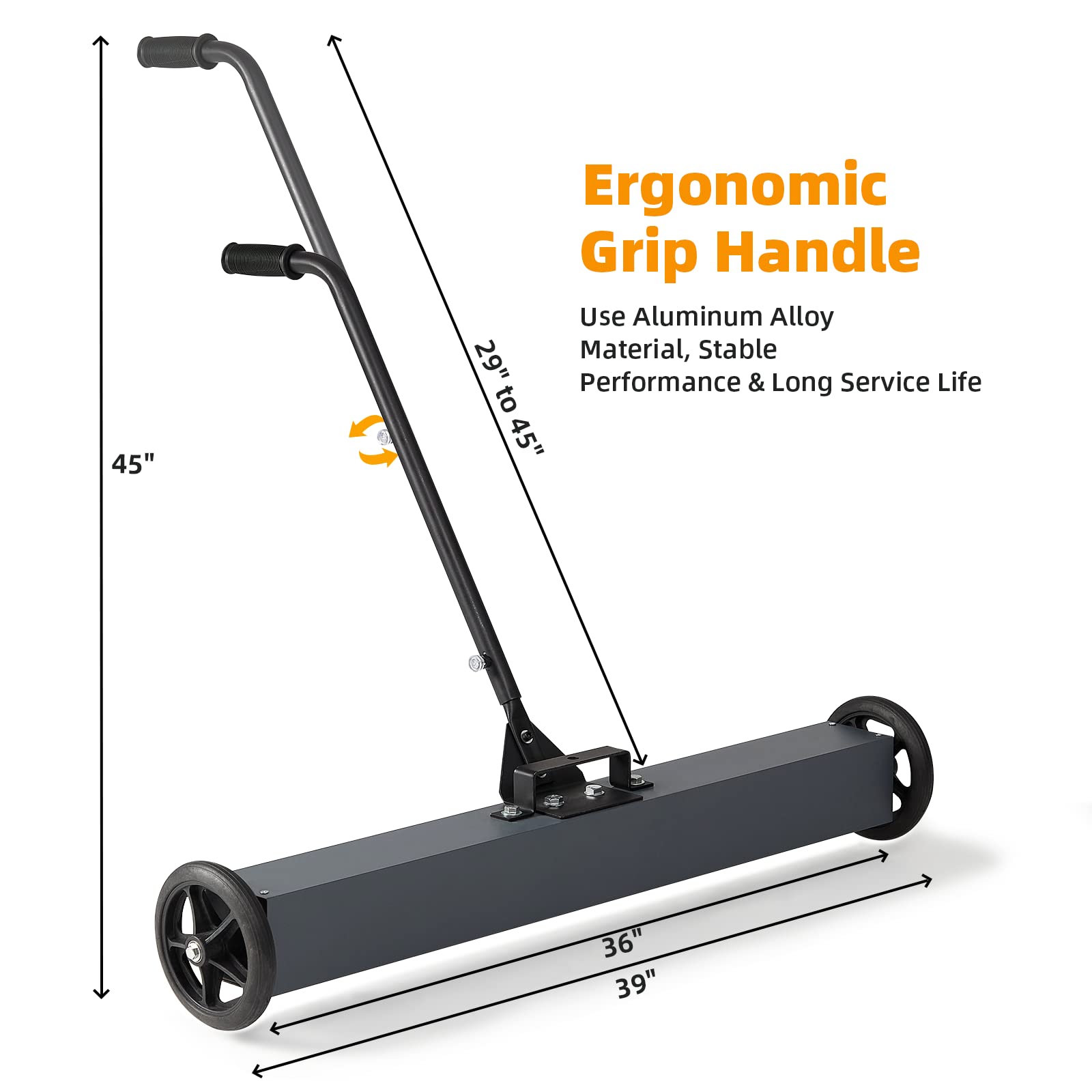 36'' Heavy Duty Magnetic Sweeper with Wheels, 50 Lbs Capacity Rolling Magnetic Floor Sweeper with Release Handle