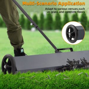 36'' Heavy Duty Magnetic Sweeper with Wheels, 50 Lbs Capacity Rolling Magnetic Floor Sweeper with Release Handle