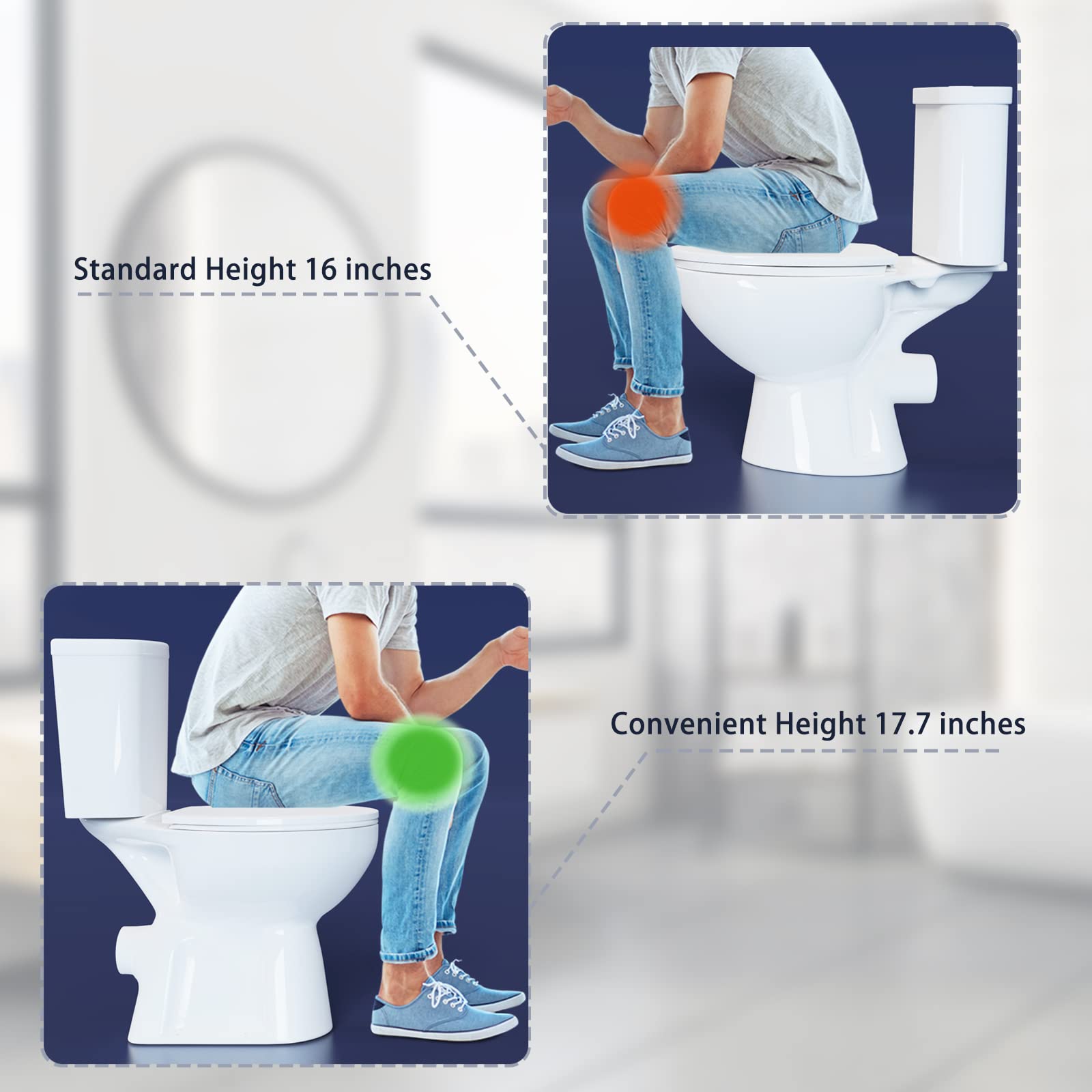 Simple Project 19inch Tall Toilet | Elongated Toilets 1.28GPF Powerful Dual Flush | Rear Outlet Toilet, High Toilets For Seniors, Disabled & Tall Person