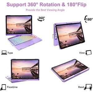 OYOSUOGG Touch ipad Air 5th Generation Case with Keyboard, ipad Pro 11 inch Case with 7 RGB Backlight & 360°Rotatable Keyboard, Magic Trackpad Keyboard Case for Air 4th Gen with Pencil Holder, Purple