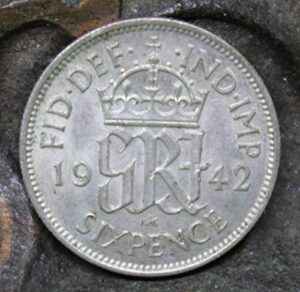 1942 uk elizabeth great britain silver 6 pence sixpence xf45