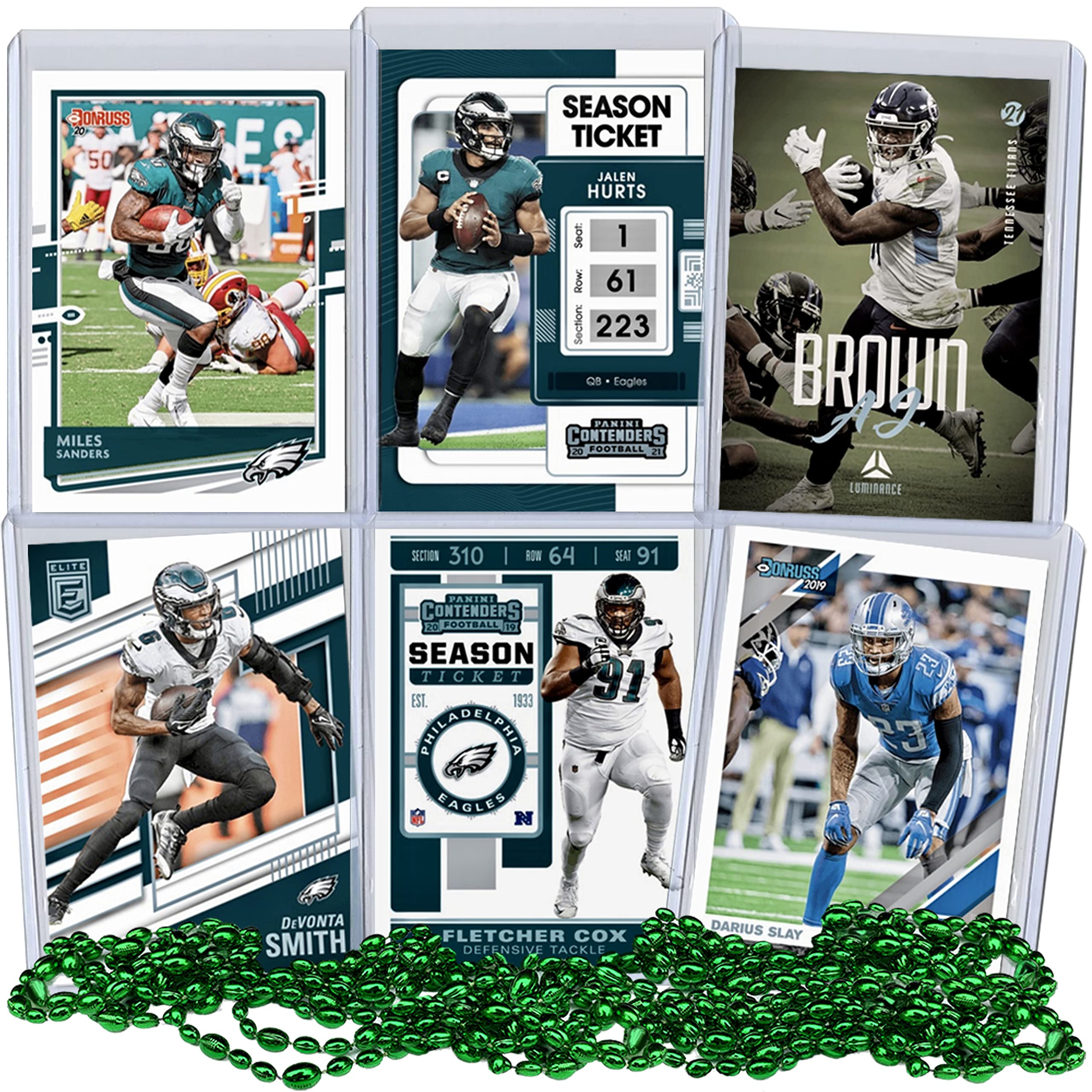 Philadelphia Eagles Super Bowl LVII Football Card Bundle, Set of 6 Assorted Jalen Hurts Miles Sanders Fletcher Cox Darius Slay Devonta Smith AJ Brown Football Cards Protected by Sleeve and Toploader