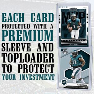 Philadelphia Eagles Super Bowl LVII Football Card Bundle, Set of 6 Assorted Jalen Hurts Miles Sanders Fletcher Cox Darius Slay Devonta Smith AJ Brown Football Cards Protected by Sleeve and Toploader