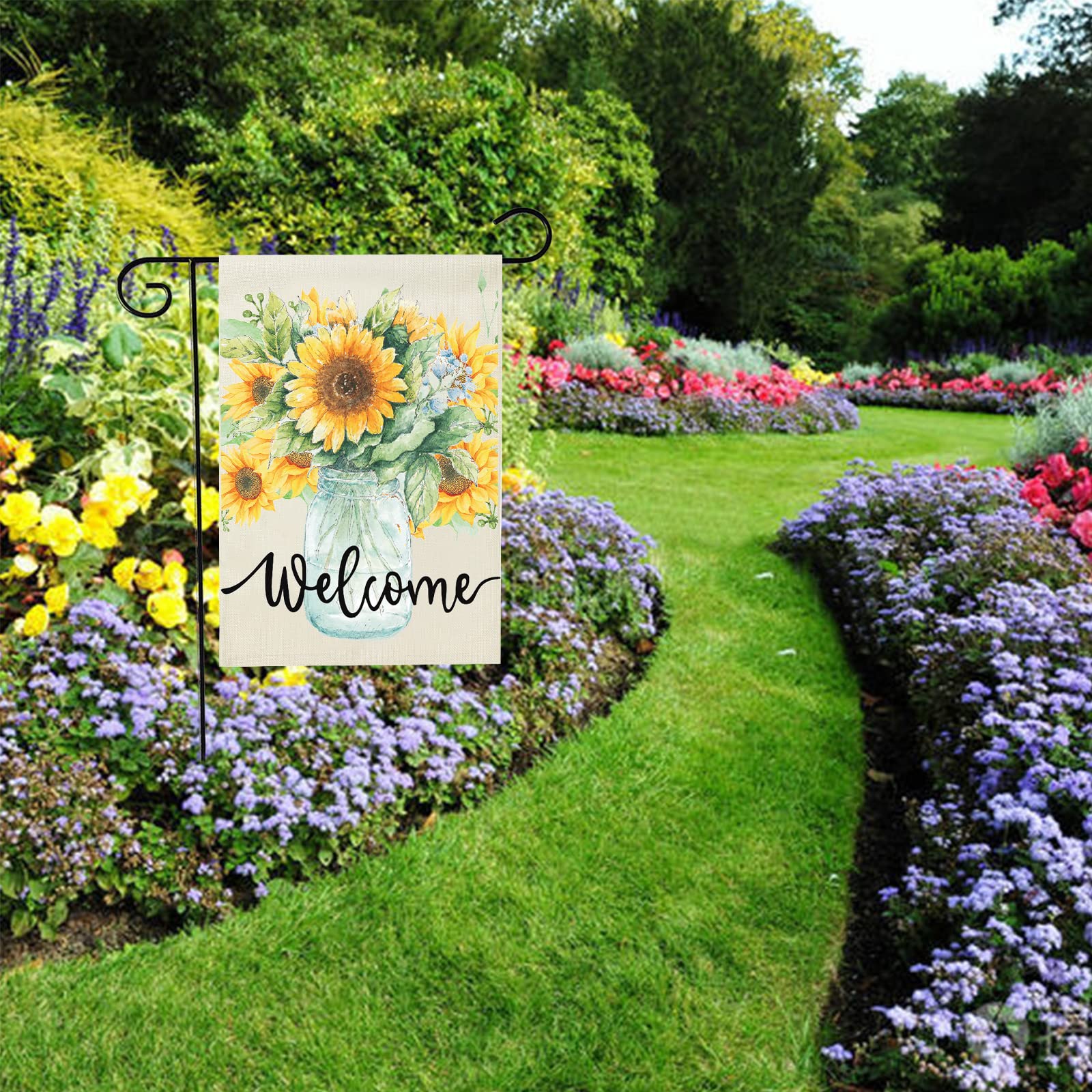 Spring Garden Flags, Welcome Floral Garden Flag, Easter Garden Flag, Seasonal Yard Flags House Flags, Flower Yard Flag, Garden Flags for Outside Front Door, Mailbox, Poolside, Lakeside (Sunflower)