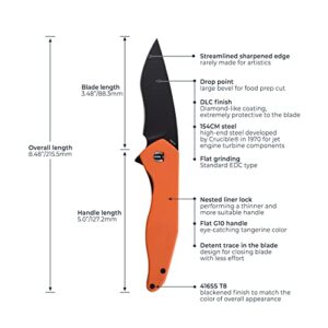 SHIELDON Viper Pocket Knife Black DLC Finish 154CM Steel Blade G10 Handle Nested Liner Lock Folding Knife Qualified as Outdoor Knife (Black Blade)