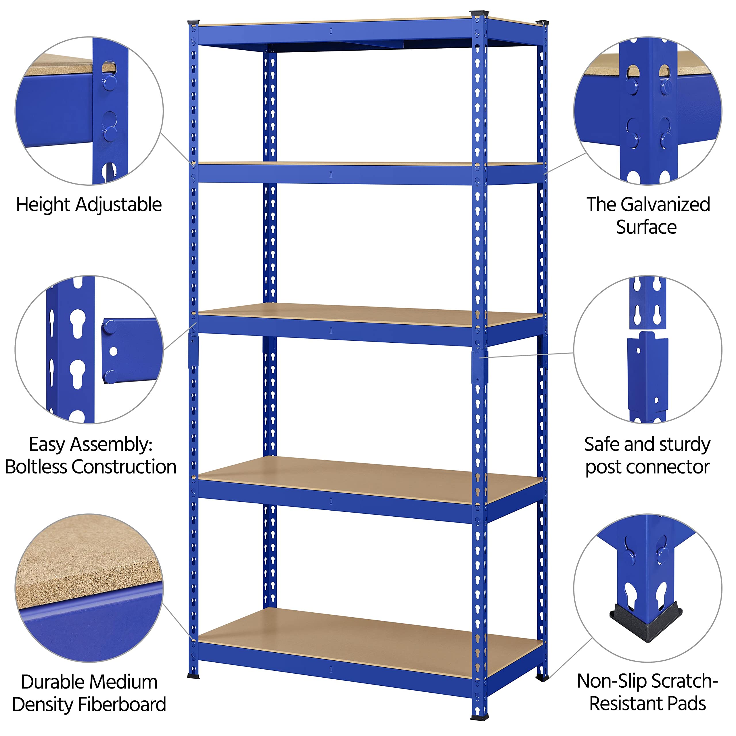 Topeakmart 4PCS 5-Tier Utility Shelves, Metal Storage Shelves Garage Shelving Unit Adjustable Garage Storage Shelves Storage Racks Heavy Duty Shed Shelving- Blue, 35.5 x 17.5 x 72 Inch