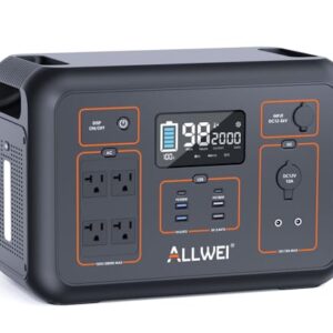 ALLWEI Portable Power Station 2000W(Peak 4000W), 2131Wh Solar Generator with 4 AC Outlet, 6 USB Port, PD100W Fast Charge, 576000mAh Backup Lithium Battery for RV Camping CPAP Home Outdoor Emergency