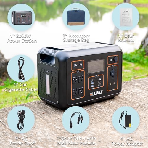 ALLWEI Portable Power Station 2000W(Peak 4000W), 2131Wh Solar Generator with 4 AC Outlet, 6 USB Port, PD100W Fast Charge, 576000mAh Backup Lithium Battery for RV Camping CPAP Home Outdoor Emergency