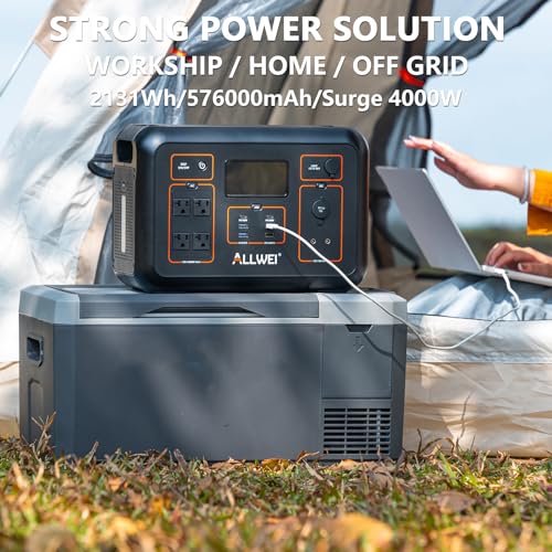 ALLWEI Portable Power Station 2000W(Peak 4000W), 2131Wh Solar Generator with 4 AC Outlet, 6 USB Port, PD100W Fast Charge, 576000mAh Backup Lithium Battery for RV Camping CPAP Home Outdoor Emergency