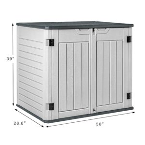 Devoko Resin Outdoor Storage Shed 28 Cu Ft Horizontal Outdoor Storage Cabinet Waterproof Patio Tools Storage Box for Pool Toys, Sofa Cushion, Lawn Mower and Garbage Cans