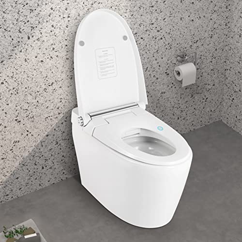 Cosvalve Heated Seat Smart Toilet, One Piece Toilet, Automatic Flush Tankless Toilet without Bidet, Foot sensor Flush, Blue Night Light, Knob Control, Power Outage Flushing