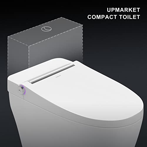 Cosvalve Heated Seat Smart Toilet, One Piece Toilet, Automatic Flush Tankless Toilet without Bidet, Foot sensor Flush, Blue Night Light, Knob Control, Power Outage Flushing