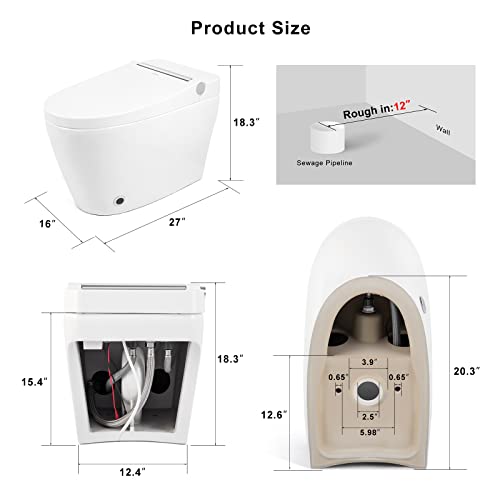 Cosvalve Heated Seat Smart Toilet, One Piece Toilet, Automatic Flush Tankless Toilet without Bidet, Foot sensor Flush, Blue Night Light, Knob Control, Power Outage Flushing