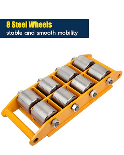 Cuilvu 26400lbs Machinery Moving Skate 12T Machinery Skate Dolly Machinery Mover Skate with 360° Rotation Cap & 8 Steel Rollers Dolly Machinery Skate for Industrial Moving Equipment, Yellow