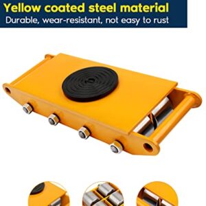 Cuilvu 26400lbs Machinery Moving Skate 12T Machinery Skate Dolly Machinery Mover Skate with 360° Rotation Cap & 8 Steel Rollers Dolly Machinery Skate for Industrial Moving Equipment, Yellow