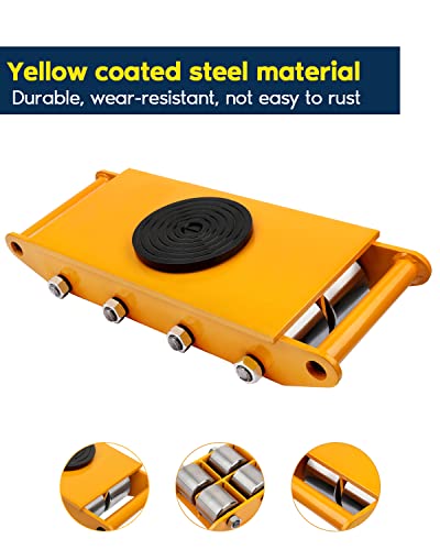 Cuilvu 26400lbs Machinery Moving Skate 12T Machinery Skate Dolly Machinery Mover Skate with 360° Rotation Cap & 8 Steel Rollers Dolly Machinery Skate for Industrial Moving Equipment, Yellow