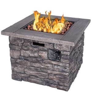 veikou propane gas fire pit table, 50,000 btu outdoor stone firepit table pits for outside, 30.9" patio fire table heater with metal lid, cover, lava rocks