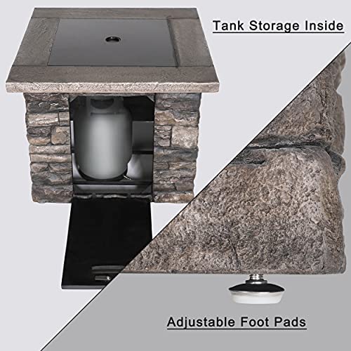 VEIKOU Propane Gas Fire Pit Table, 50,000 BTU Outdoor Stone Firepit Table Pits for Outside, 30.9" Patio Fire Table Heater with Metal Lid, Cover, Lava Rocks