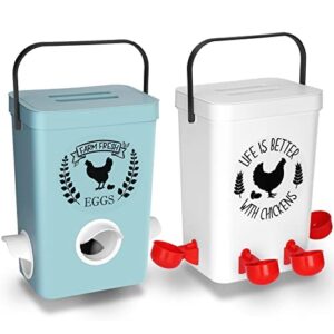 ‎tgeyd chicken feeder and chicken waterer set (3 gallon/26 pounds) - hanging automatic chicken feeder no waste - chicken coop accessories - poultry waterer with
