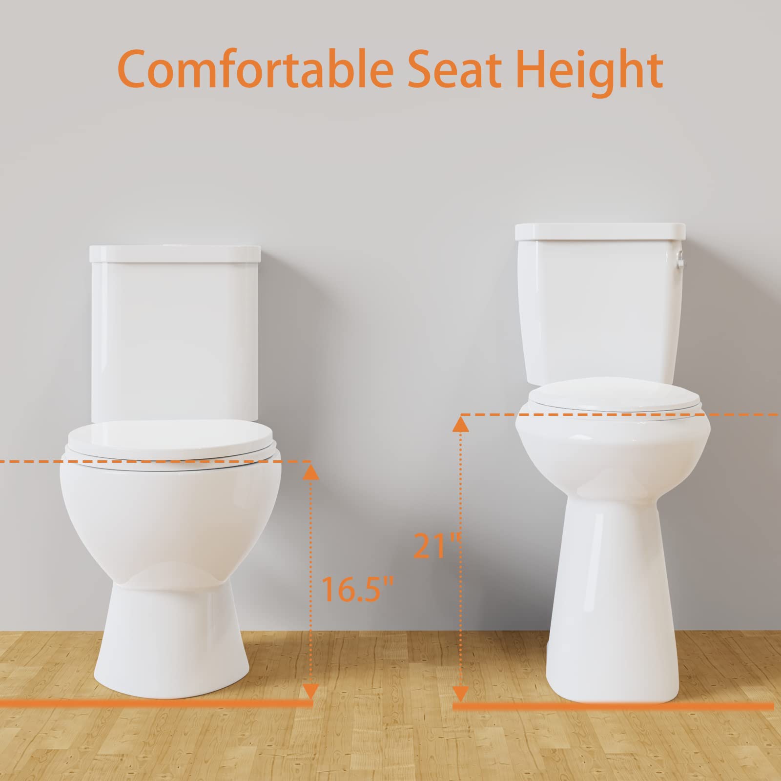 Simple Project 21" Elongated Tall Toilet | Two-piece High Toilets With Standard 12-in Rough-in | Single Flush High Toilets For Seniors, Disabled & Tall Person