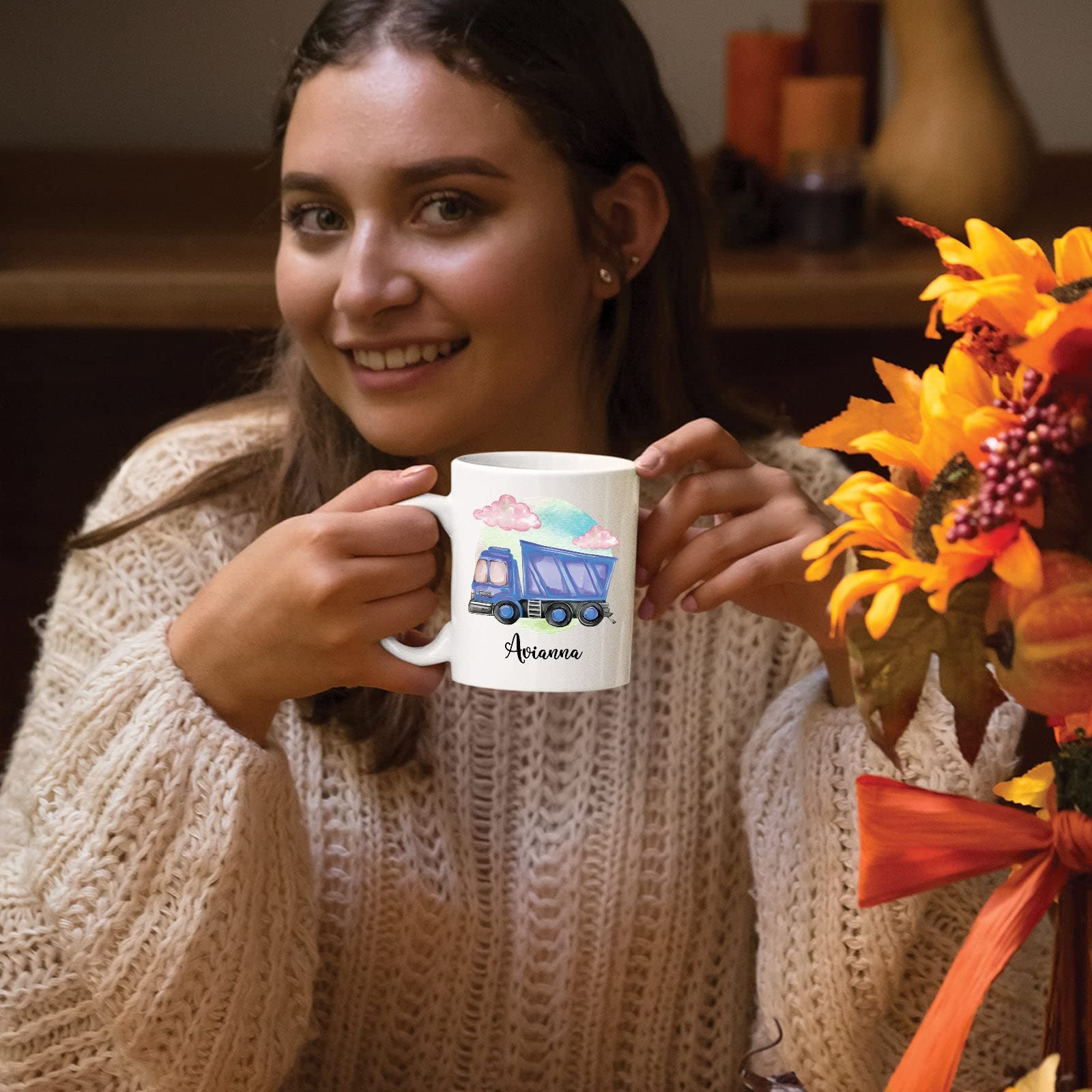 Dump Truck Coffee Mug - Custom Name Dump Truck Cups - Personalized Dump Truck Coffee Cup - Customized Dump Truck Ceramic Cup - Dump Truck Tea Cup For Children's Birthday - White Mugs 11oz 15oz