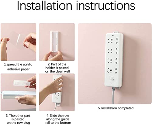 Power Strip Holder, Adhesive Punch Free Socket Holder, Self Adhesive Power Strip Mount, Surge Protector Mount Punch Free Cable Management System (E-4PC)