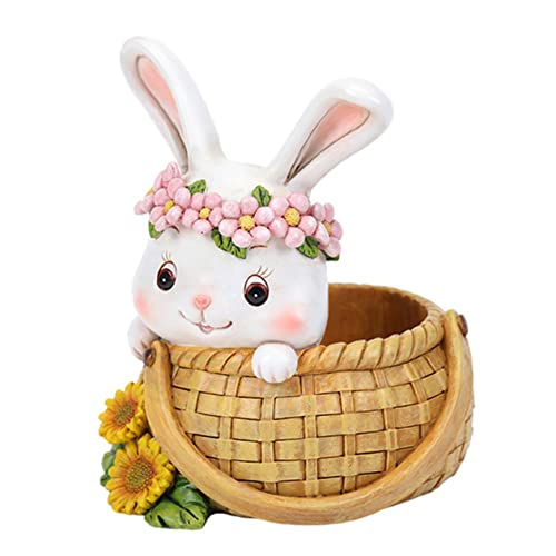 ABOOFAN Little Cute Rabbit Lying on The Basket Easter Flower Pot Bunny Succulent Pot Rabbit Planter Pot Animal Planter Bunny Figurine Pen Holder Small Bonsai Pot Resin Office Juicy