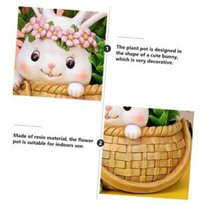 ABOOFAN Little Cute Rabbit Lying on The Basket Easter Flower Pot Bunny Succulent Pot Rabbit Planter Pot Animal Planter Bunny Figurine Pen Holder Small Bonsai Pot Resin Office Juicy