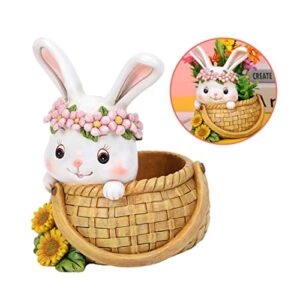 ABOOFAN Little Cute Rabbit Lying on The Basket Easter Flower Pot Bunny Succulent Pot Rabbit Planter Pot Animal Planter Bunny Figurine Pen Holder Small Bonsai Pot Resin Office Juicy