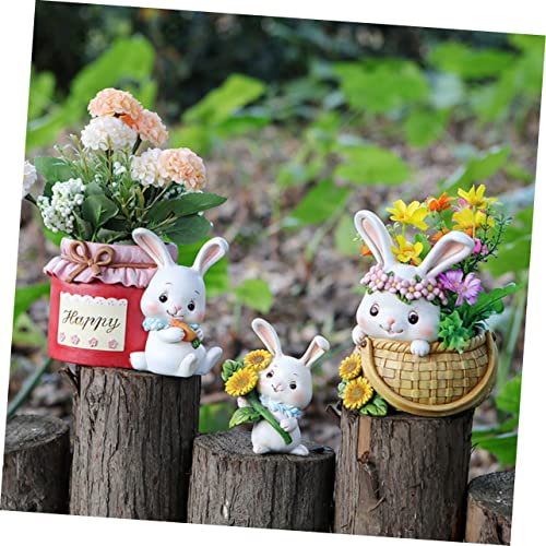 ABOOFAN Little Cute Rabbit Lying on The Basket Easter Flower Pot Bunny Succulent Pot Rabbit Planter Pot Animal Planter Bunny Figurine Pen Holder Small Bonsai Pot Resin Office Juicy