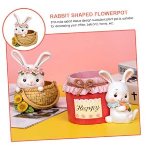 ABOOFAN Little Cute Rabbit Lying on The Basket Easter Flower Pot Bunny Succulent Pot Rabbit Planter Pot Animal Planter Bunny Figurine Pen Holder Small Bonsai Pot Resin Office Juicy