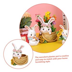 ABOOFAN Little Cute Rabbit Lying on The Basket Easter Flower Pot Bunny Succulent Pot Rabbit Planter Pot Animal Planter Bunny Figurine Pen Holder Small Bonsai Pot Resin Office Juicy