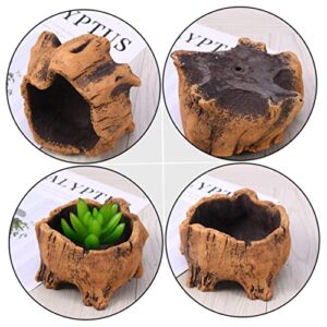 HANABASS 2pcs Unique Log Desktop Stump Decor Office Tree Design Creative Driftwood Indoor Container Vintage Bonsai Brown Cactus Pots Wooden Ornament Root Planters Tabletop Succulents for