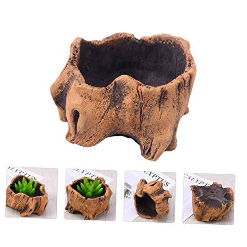 HANABASS 2pcs Unique Log Desktop Stump Decor Office Tree Design Creative Driftwood Indoor Container Vintage Bonsai Brown Cactus Pots Wooden Ornament Root Planters Tabletop Succulents for