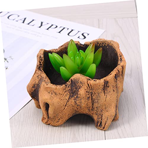 HANABASS 2pcs Unique Log Desktop Stump Decor Office Tree Design Creative Driftwood Indoor Container Vintage Bonsai Brown Cactus Pots Wooden Ornament Root Planters Tabletop Succulents for