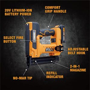 Freeman PE20VBR9032 20 Volt Cordless 2-in-1 18-Gauge 1-1/4" Nailer/Stapler Kit with Lithium Ion Battery, Charger, and Fasteners (400 Count) – 1500 Shots per Charge