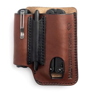 made in usa leather edc pouch | leather multitool sheath/holster for men | belt clip/pocket organizer for leatherman, gerber & sog multitools | knife/multi tool & flashlight & pen holder