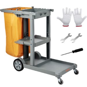 commercial janitorial trolley 3-shelf cleaning cart wheeled with pvc bag for housekeeping office, stores, schools