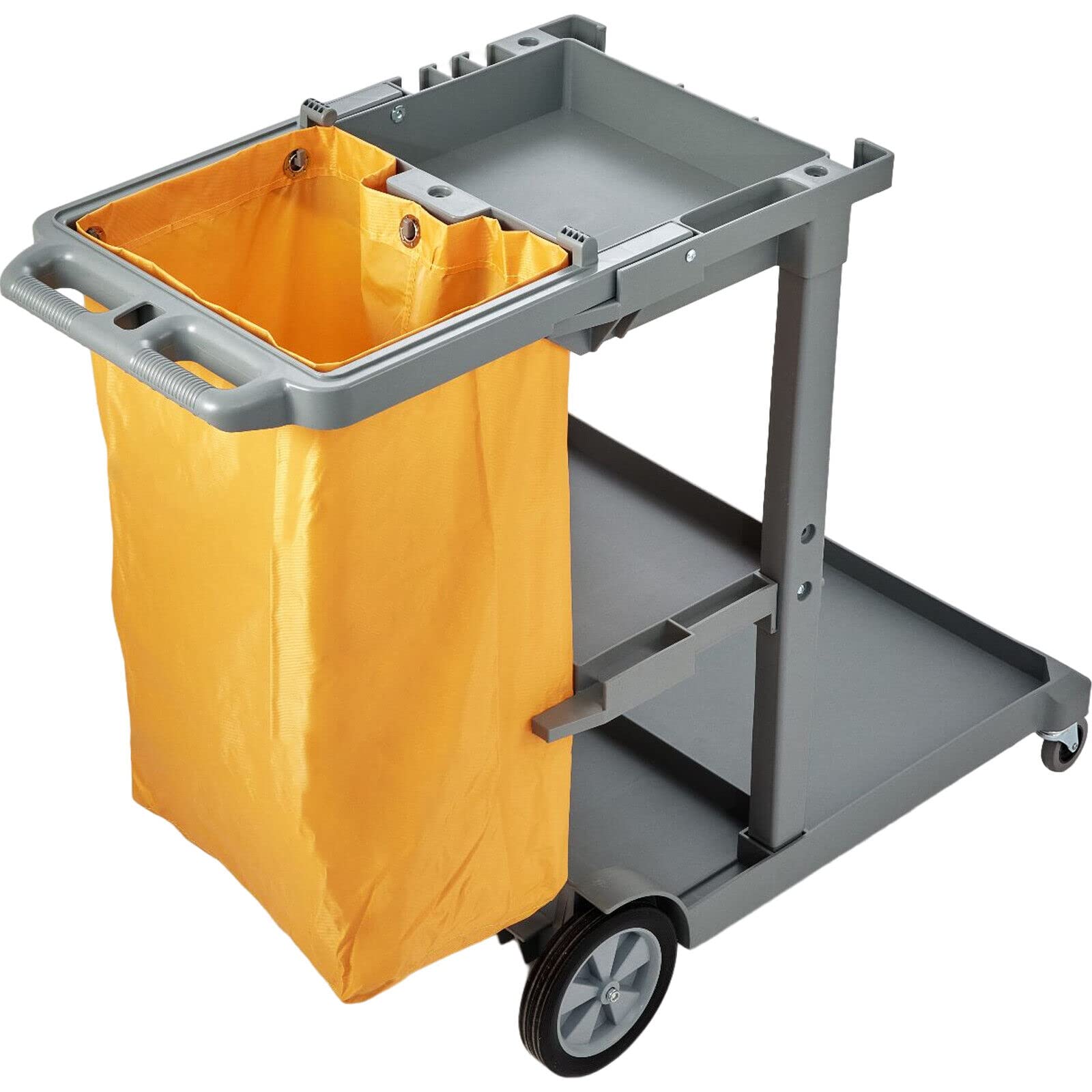 Commercial Janitorial Trolley 3-Shelf Cleaning Cart Wheeled with PVC Bag for Housekeeping Office, Stores, Schools