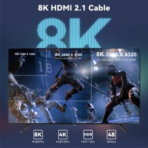 DGHUMEN HDMI 2.1 Fiber Optic Cable 6Ft, 8K HDMI Fiber Optic Cable, Supports 8K@60Hz 4K@120Hz Ultra High Speed 48Gbps HDR, eARC, Compatible with PS5, Xbox, UHD TV