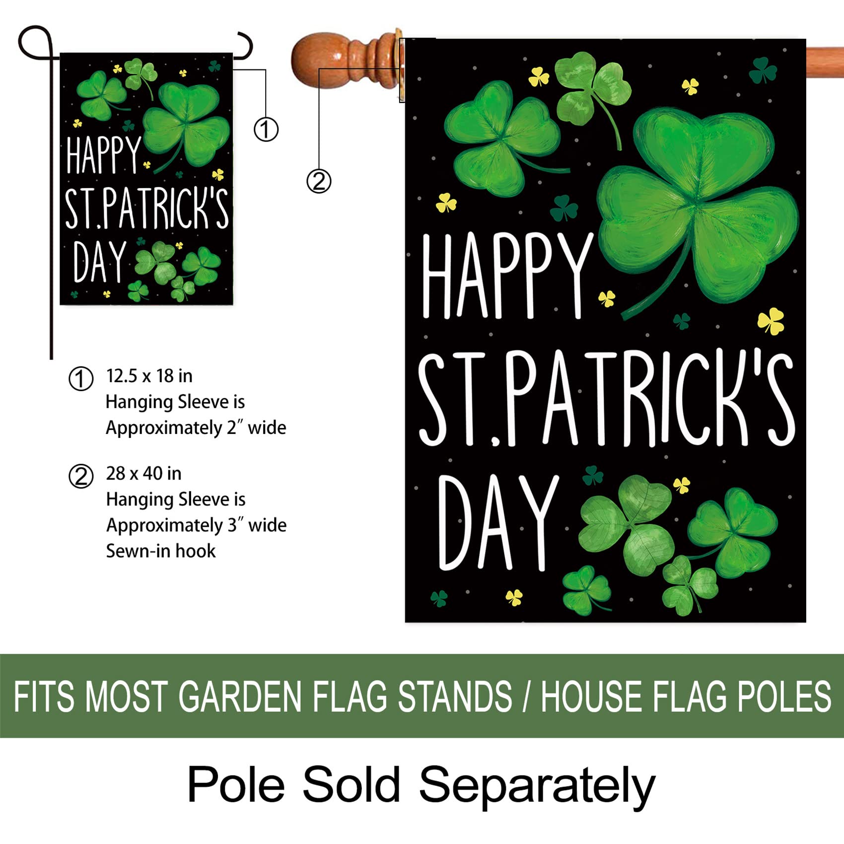 Morigins Happy St Patrick's Day Lucky Shamrocks Clover Double Sided Spring 17 March Yard Outdoor House Flag 28x40 Inch