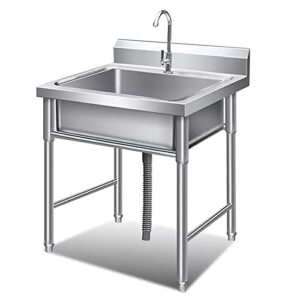qqxx stainless steel commercial kitchen sink,free standing sink single bowl,utility sink with faucet for restaurant kitchen laundry garage indoor outdoor washing hand basin
