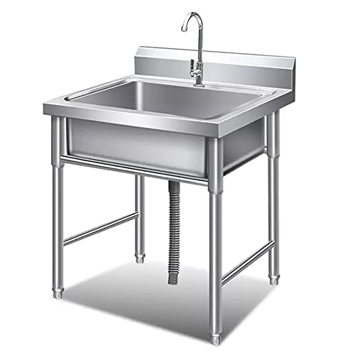 QQXX Stainless Steel Commercial Kitchen Sink,Free Standing Sink Single Bowl,Utility Sink with Faucet for Restaurant Kitchen Laundry Garage Indoor Outdoor Washing Hand Basin