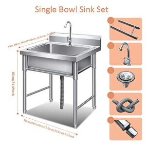 QQXX Stainless Steel Commercial Kitchen Sink,Free Standing Sink Single Bowl,Utility Sink with Faucet for Restaurant Kitchen Laundry Garage Indoor Outdoor Washing Hand Basin