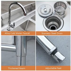 QQXX Stainless Steel Commercial Kitchen Sink,Free Standing Sink Single Bowl,Utility Sink with Faucet for Restaurant Kitchen Laundry Garage Indoor Outdoor Washing Hand Basin