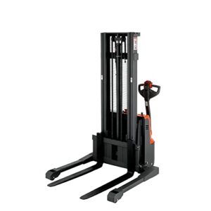 Tory Carrier Full Electric Walkie Pallet Stackers with Straddle Legs, 2640lbs Capacity Material Lifts with Adjusatble Forks, 118" Lifting Height